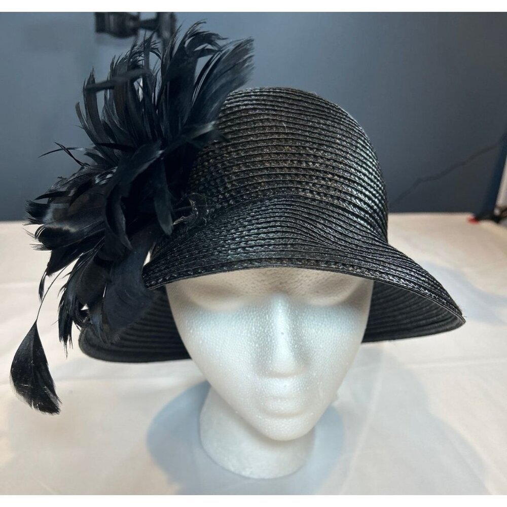 Bellissima Millinery Black Feather Flower Cloche Hat Flapper, Kentucky Derby